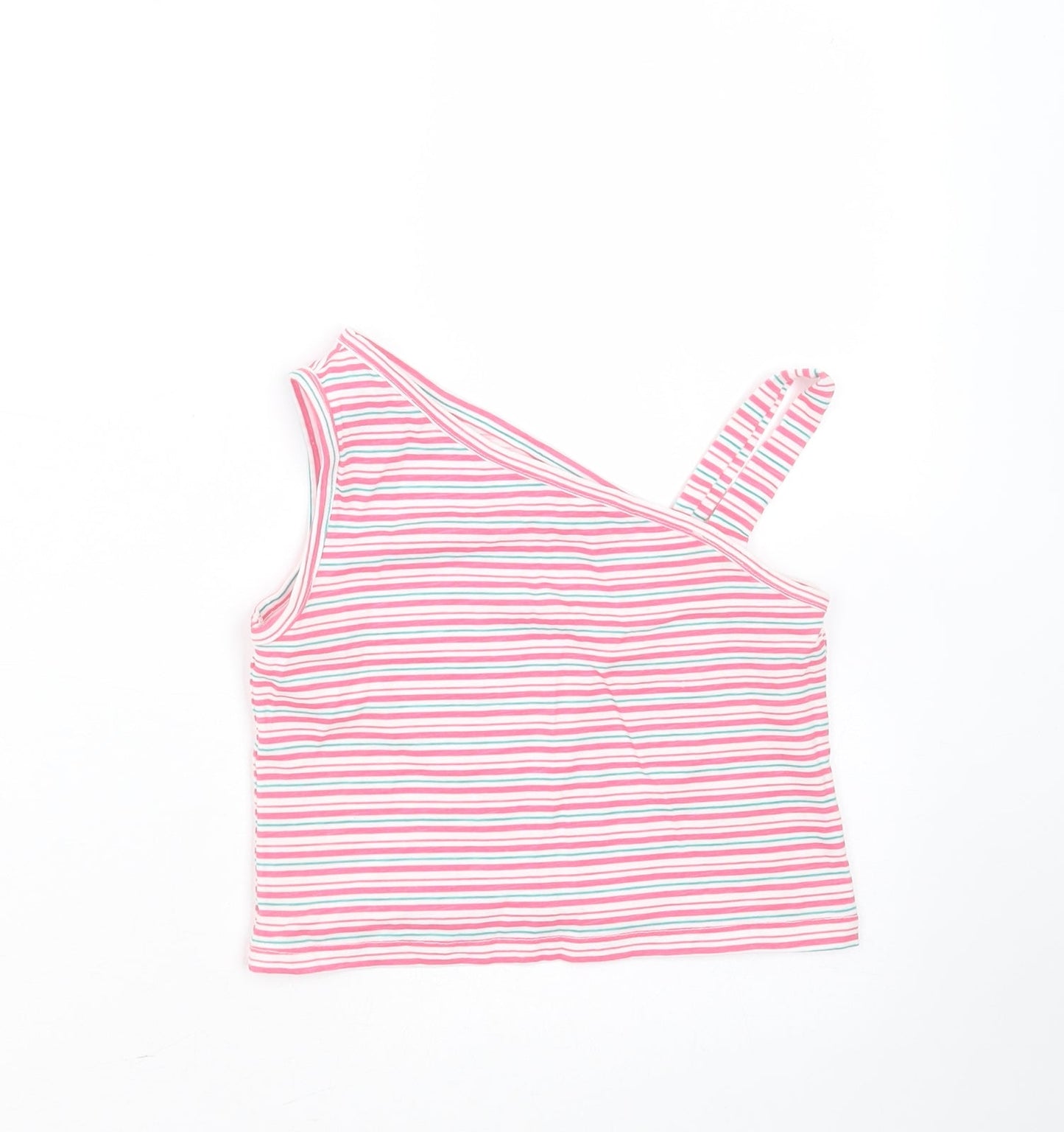 Matalan Girls Pink Striped Cotton Basic T-Shirt Size 4 Years One Shoulder