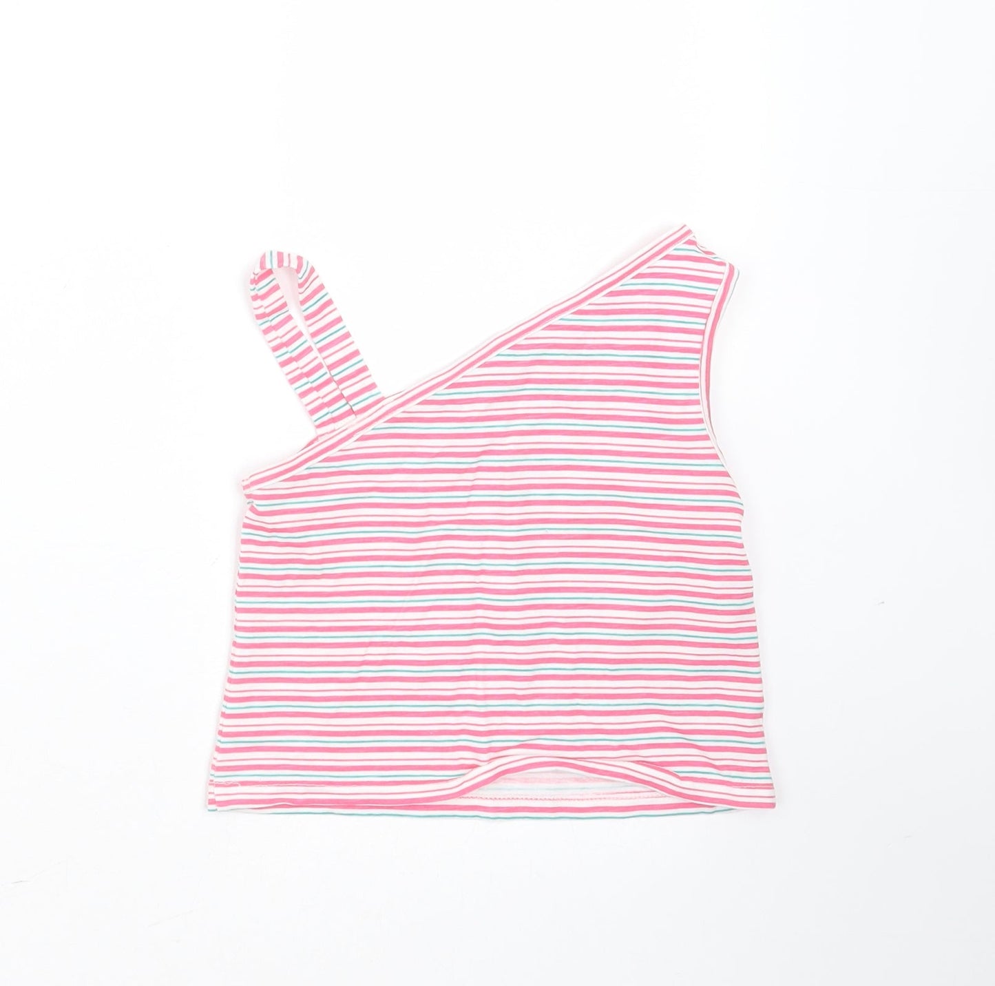 Matalan Girls Pink Striped Cotton Basic T-Shirt Size 4 Years One Shoulder