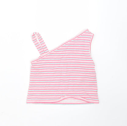 Matalan Girls Pink Striped Cotton Basic T-Shirt Size 4 Years One Shoulder