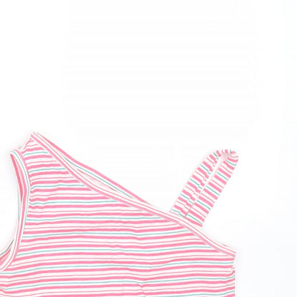 Matalan Girls Pink Striped Cotton Basic T-Shirt Size 4 Years One Shoulder