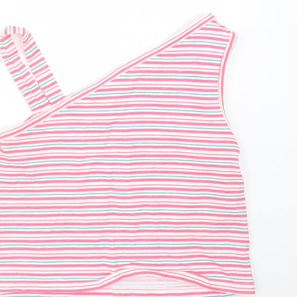Matalan Girls Pink Striped Cotton Basic T-Shirt Size 4 Years One Shoulder