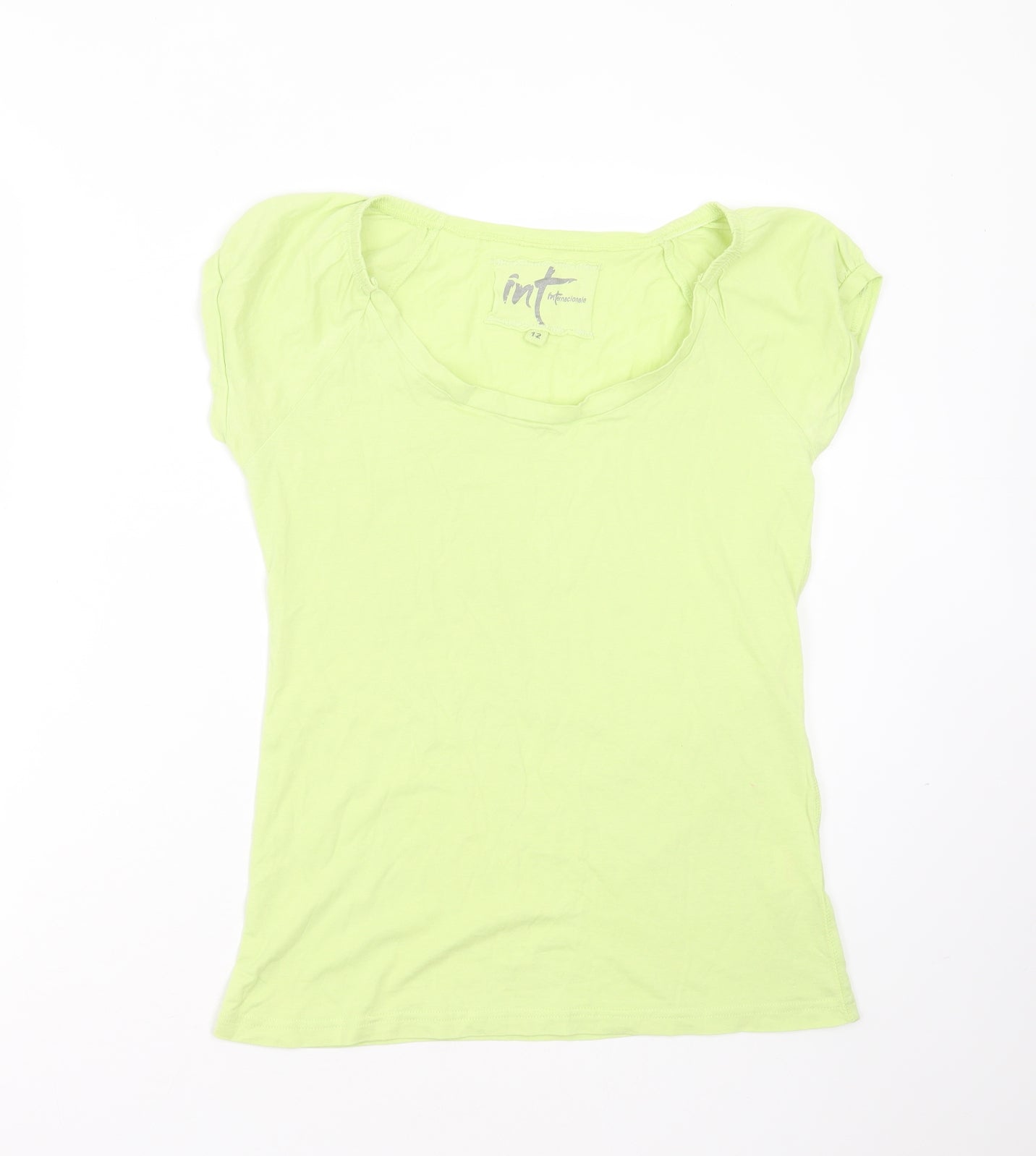 Womens UK Size 12 Internationale Green Basic T-Shirt
