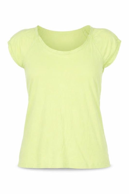 Front view of Internationale women’s green cotton basic t-shirt, size UK 12, round neck