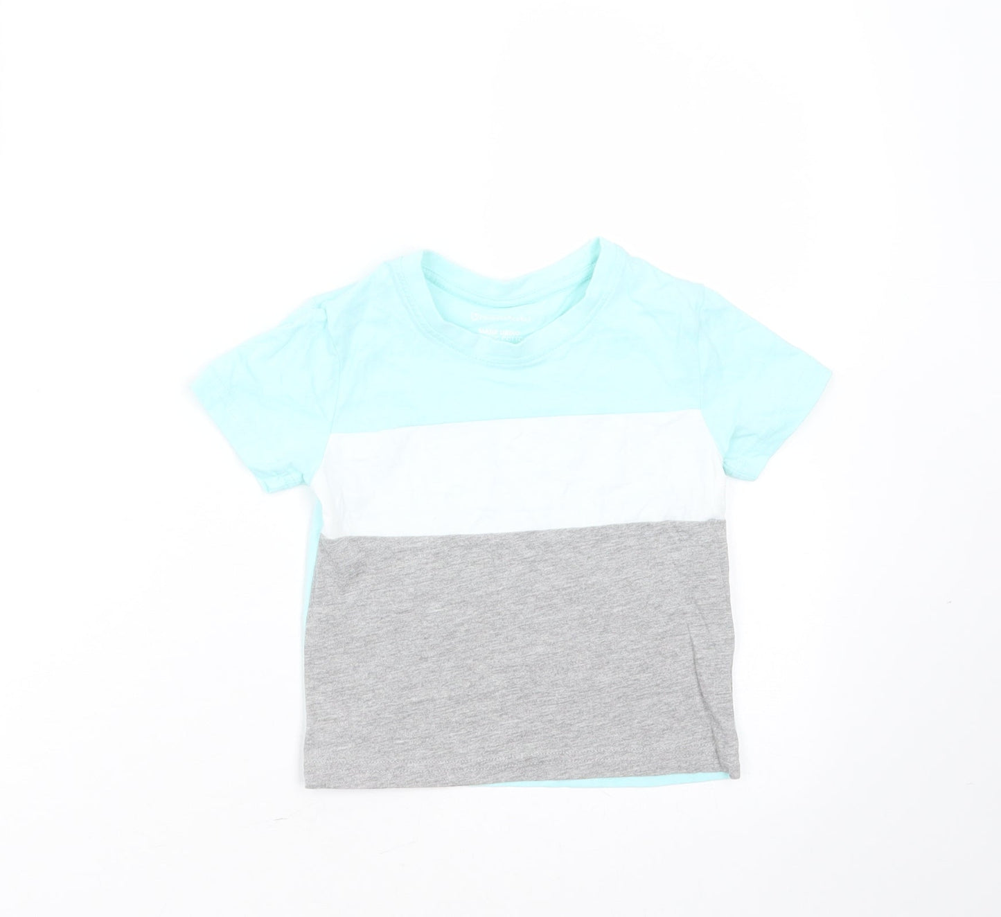 Primark Baby Green Colourblock Cotton Basic T-Shirt Size 18-24 Months Round Neck