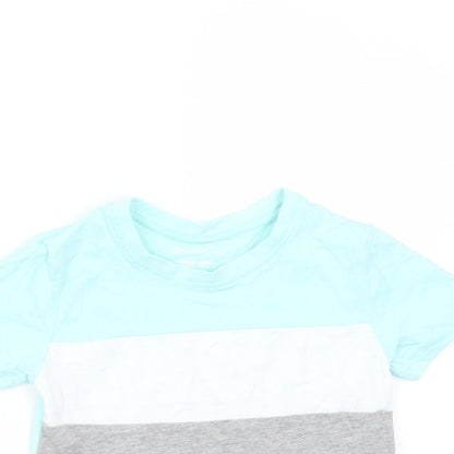 Primark Baby Green Colourblock Cotton Basic T-Shirt Size 18-24 Months Round Neck
