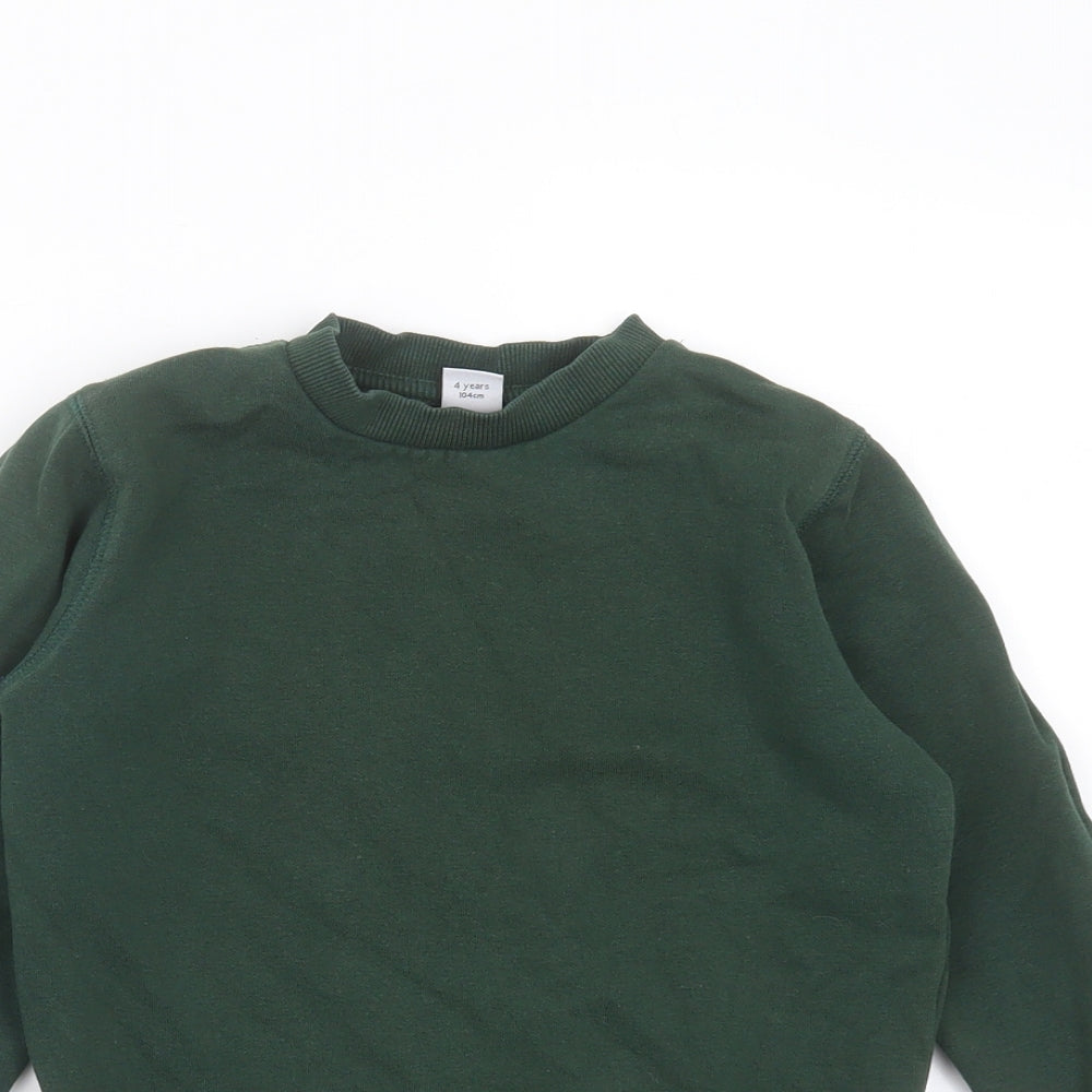 Close-up detail of Tu boys’ green cotton pullover sweatshirt, size 4, years - school