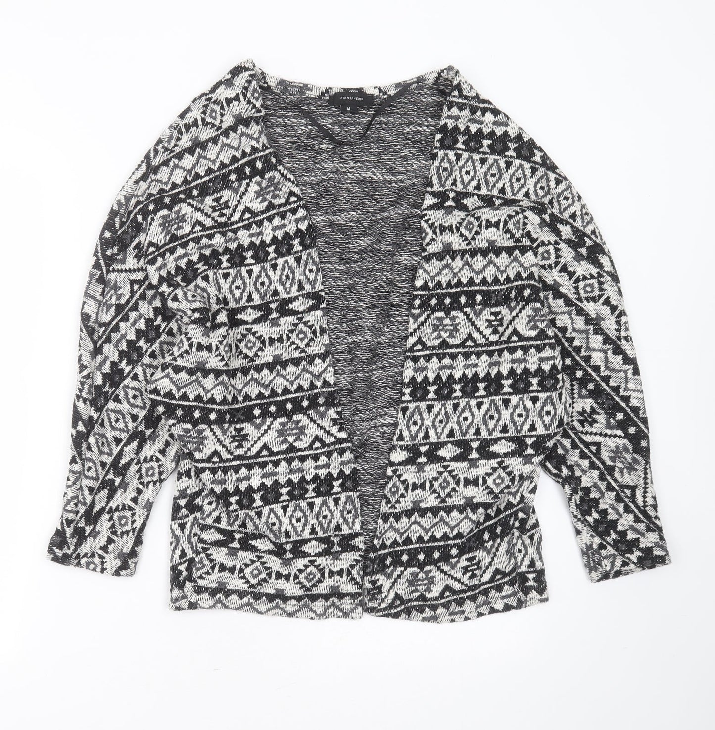 Primark Womens Black V-Neck Geometric Cotton Cardigan Jumper Size M