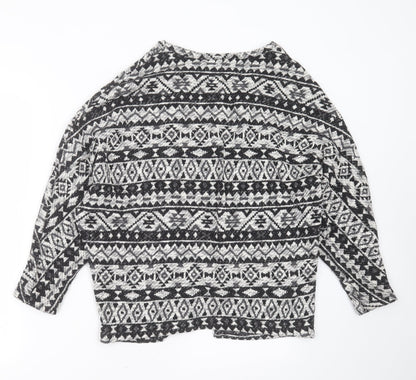 Primark Womens Black V-Neck Geometric Cotton Cardigan Jumper Size M