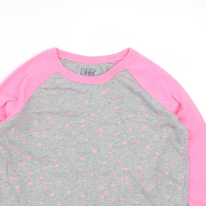 Crewcuts Girls Grey Geometric Cotton Basic T-Shirt Size 8 Years Round Neck  - Star Pattern