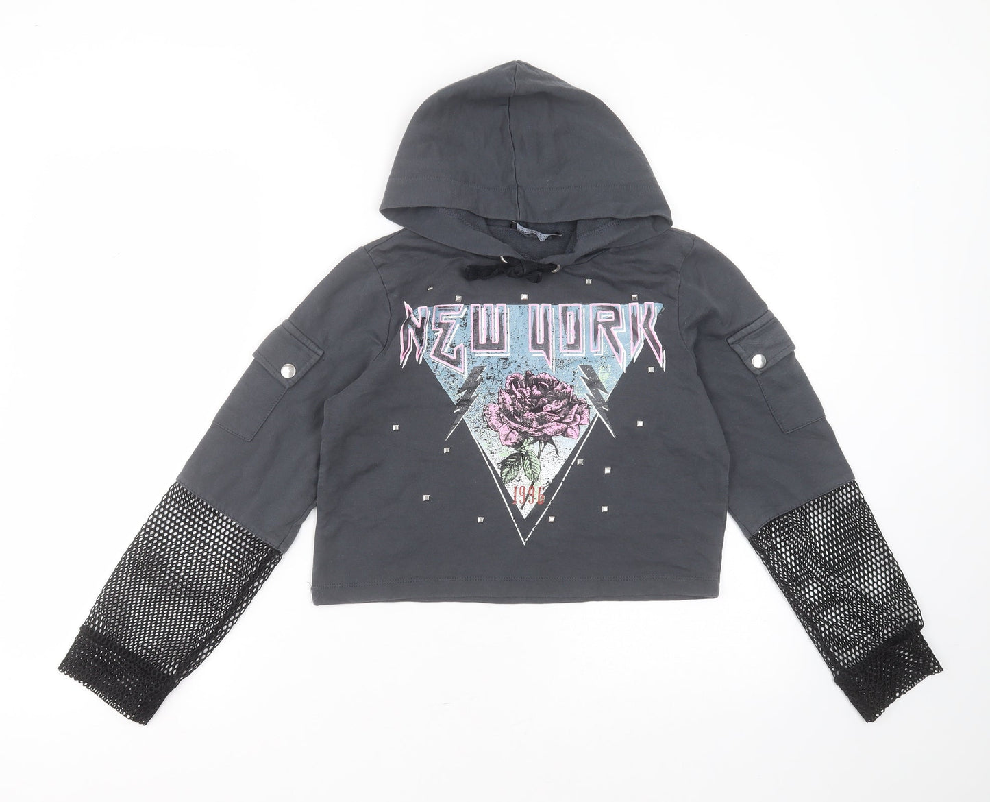 Select Girls Grey  Cotton Pullover Hoodie Size 14 Years   - new york