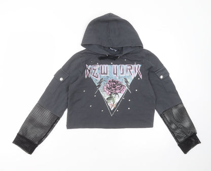 Select Girls Grey  Cotton Pullover Hoodie Size 14 Years   - new york