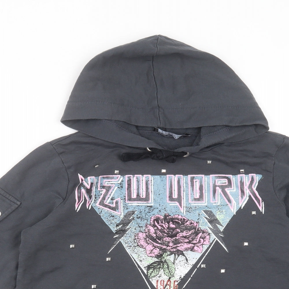 Select Girls Grey  Cotton Pullover Hoodie Size 14 Years   - new york