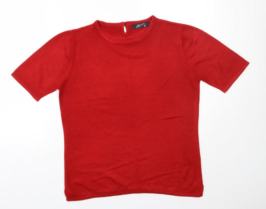 Alexara Womens Red  Acrylic Basic T-Shirt Size S Round Neck