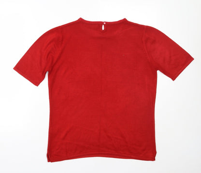 Alexara Womens Red  Acrylic Basic T-Shirt Size S Round Neck