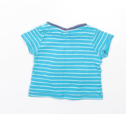 Mini Club Girls Blue Striped Cotton Basic T-Shirt Size 3-6 Months Round Neck  - boat
