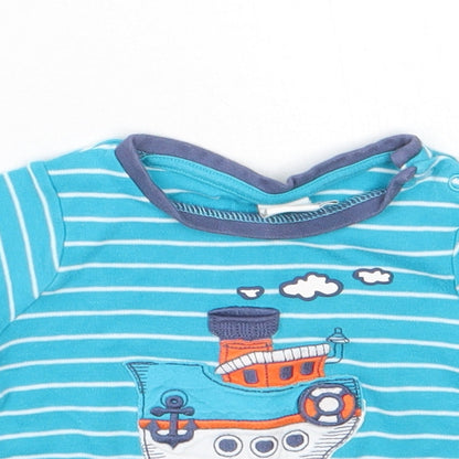 Mini Club Girls Blue Striped Cotton Basic T-Shirt Size 3-6 Months Round Neck  - boat