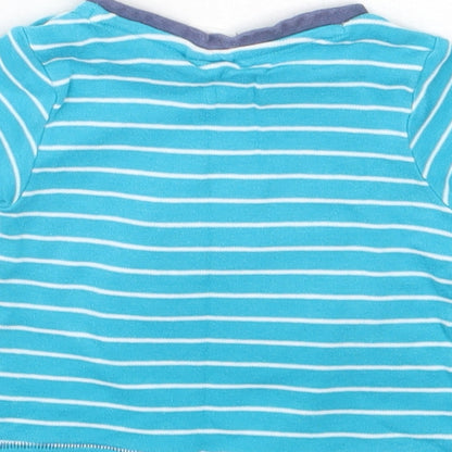 Mini Club Girls Blue Striped Cotton Basic T-Shirt Size 3-6 Months Round Neck  - boat