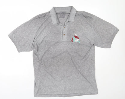 Gildan Mens Grey  Cotton  Polo Size L Collared Button