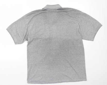 Gildan Mens Grey  Cotton  Polo Size L Collared Button