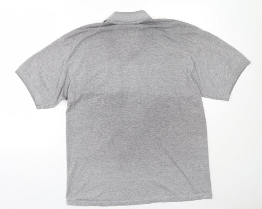Gildan Mens Grey  Cotton  Polo Size L Collared Button