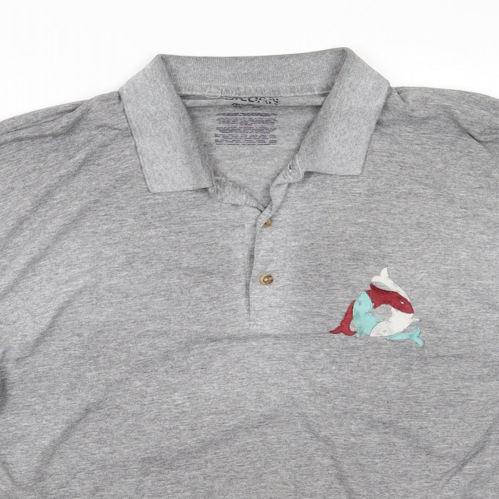 Gildan Mens Grey  Cotton  Polo Size L Collared Button