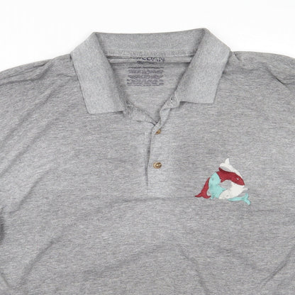 Gildan Mens Grey  Cotton  Polo Size L Collared Button
