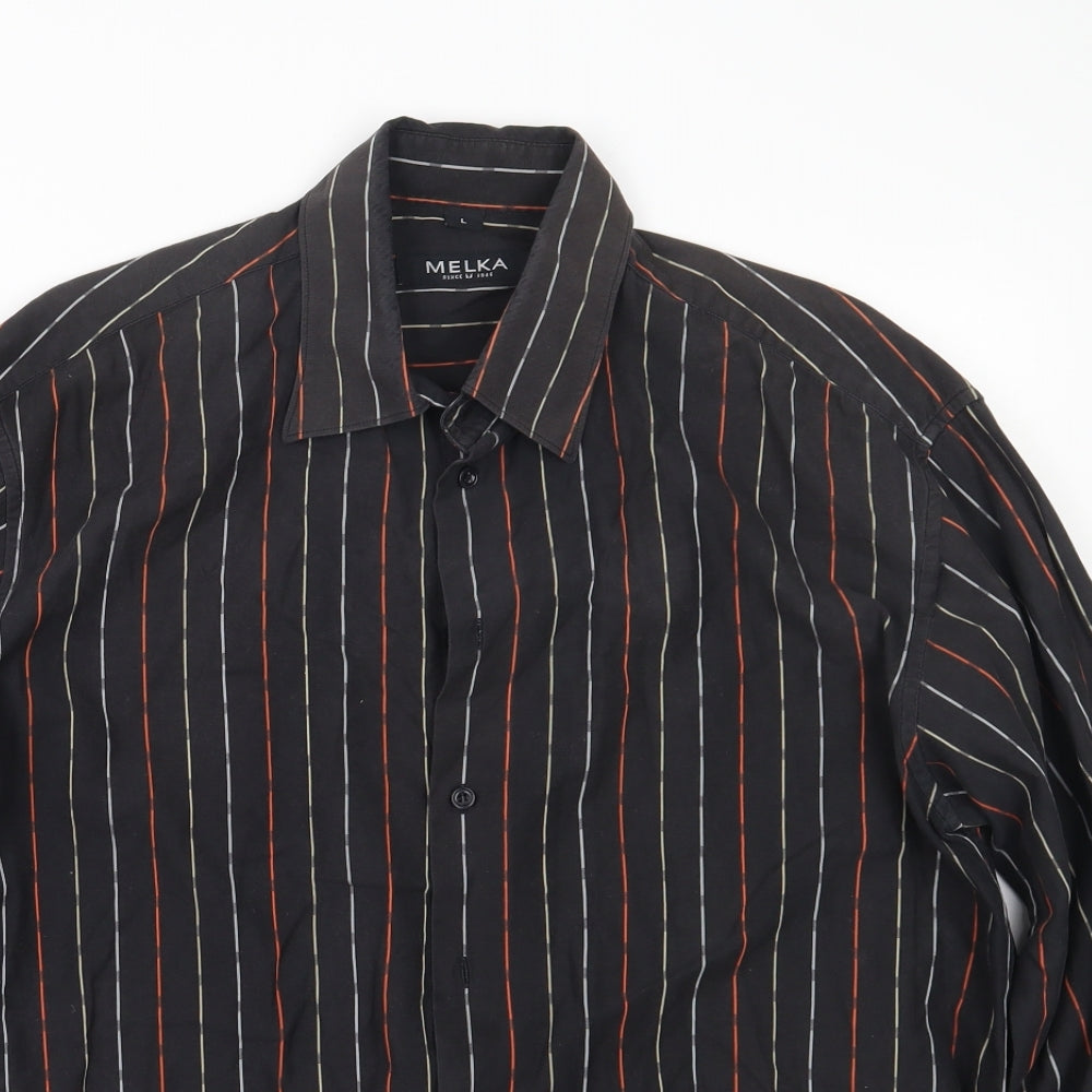Mens UK Size L Melka Black  Button-Up Long Sleeve Casual Shirt