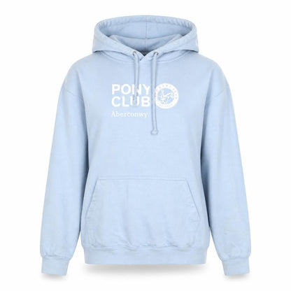Front view of AWD women’s blue cotton pullover hoodie, size S, - pony
