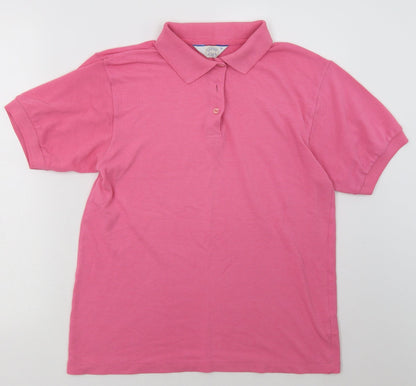 Casual Club Womens Pink  Polyester Basic Polo Size S Collared