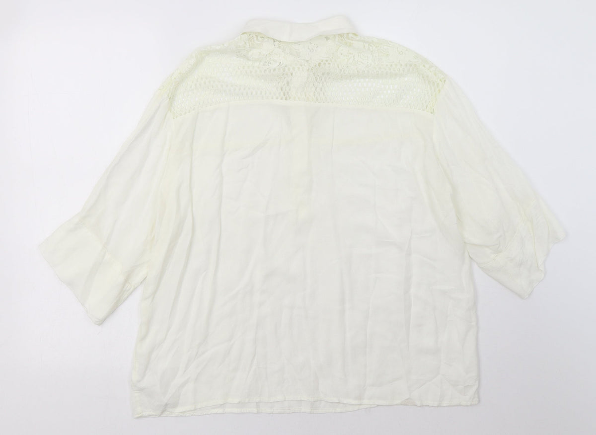 Back view of Axel women’s white viscose basic polo, size UK 14, collared