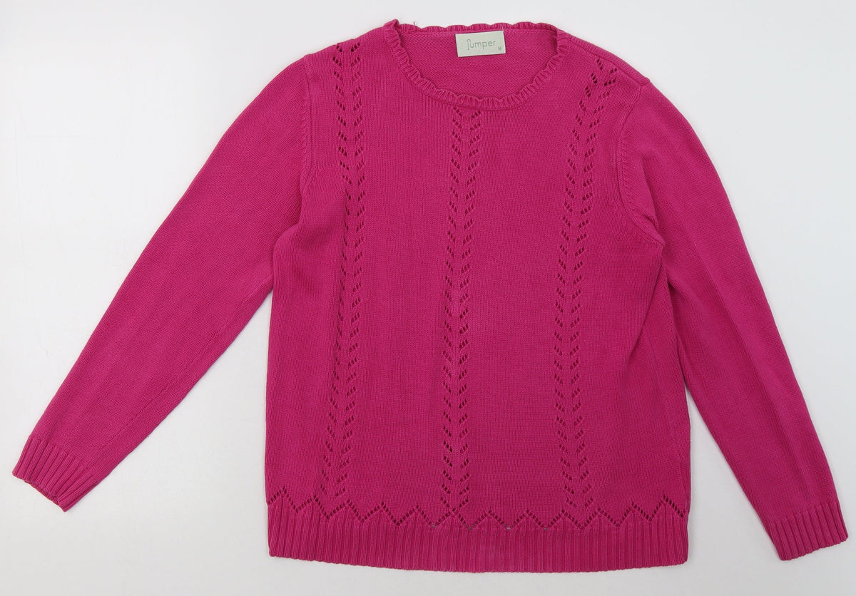 Additional front view of women’s purple geometric cotton pullover sweatshirt, size M, pullover