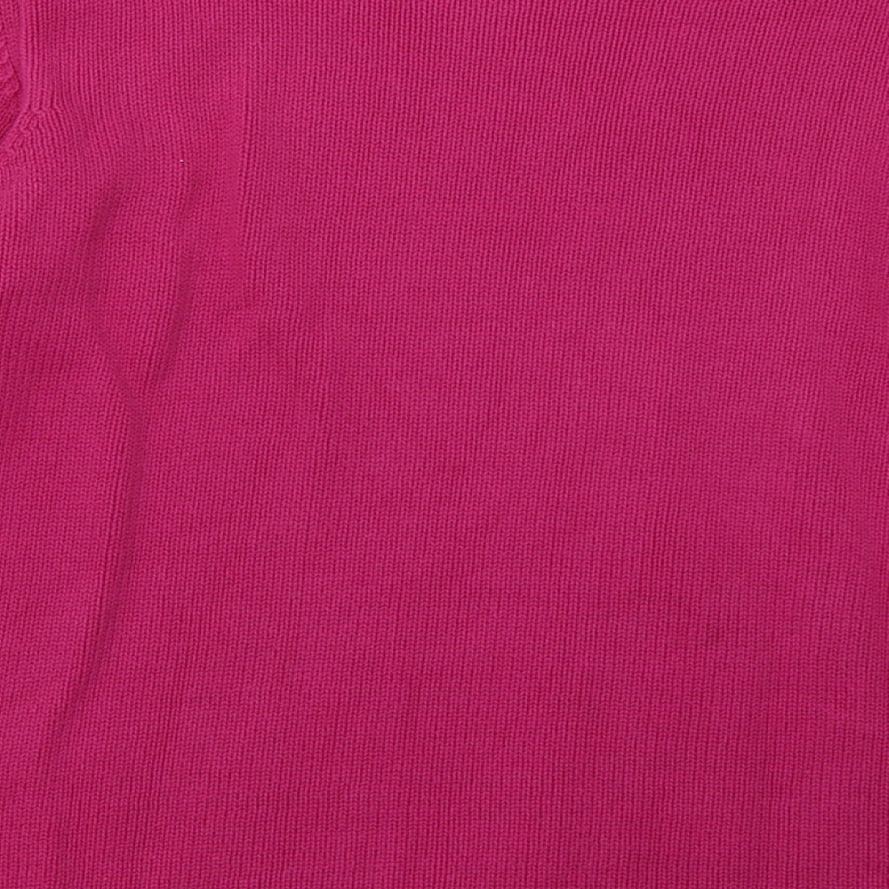 Brand and care label for women’s purple geometric cotton pullover sweatshirt, size M, pullover
