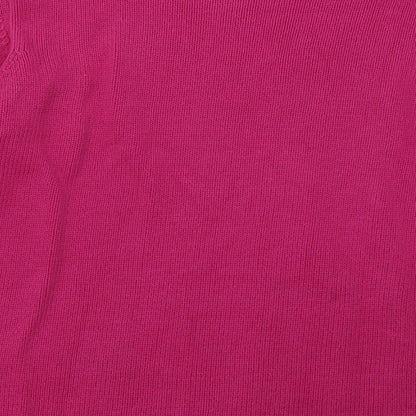 Brand and care label for women’s purple geometric cotton pullover sweatshirt, size M, pullover