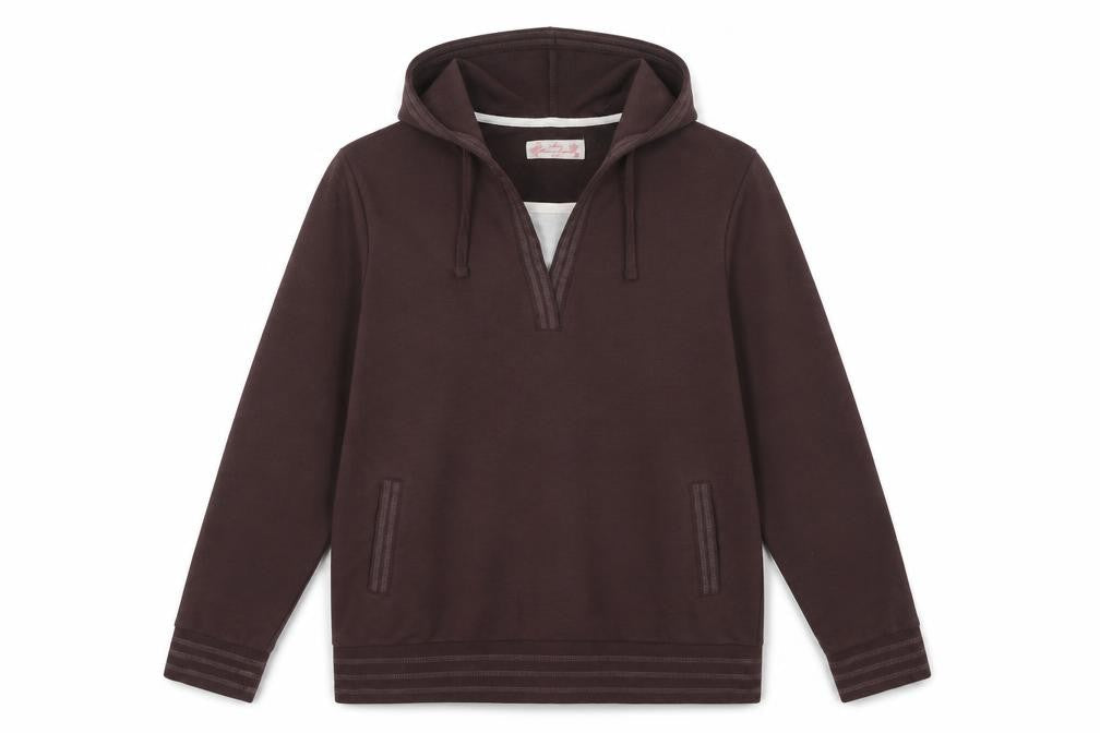 Front view of BM women’s brown polyacrylate fibre pullover hoodie, size M, pullover