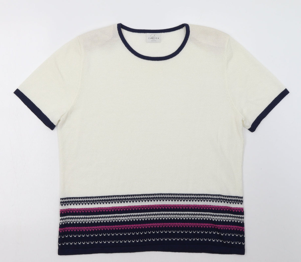 Additional front view of Eastex women’s white geometric acrylic pullover sweatshirt, size UK 14, pullover