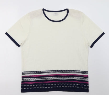 Additional front view of Eastex women’s white geometric acrylic pullover sweatshirt, size UK 14, pullover