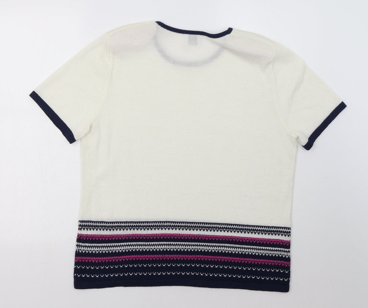 Back view of Eastex women’s white geometric acrylic pullover sweatshirt, size UK 14, pullover