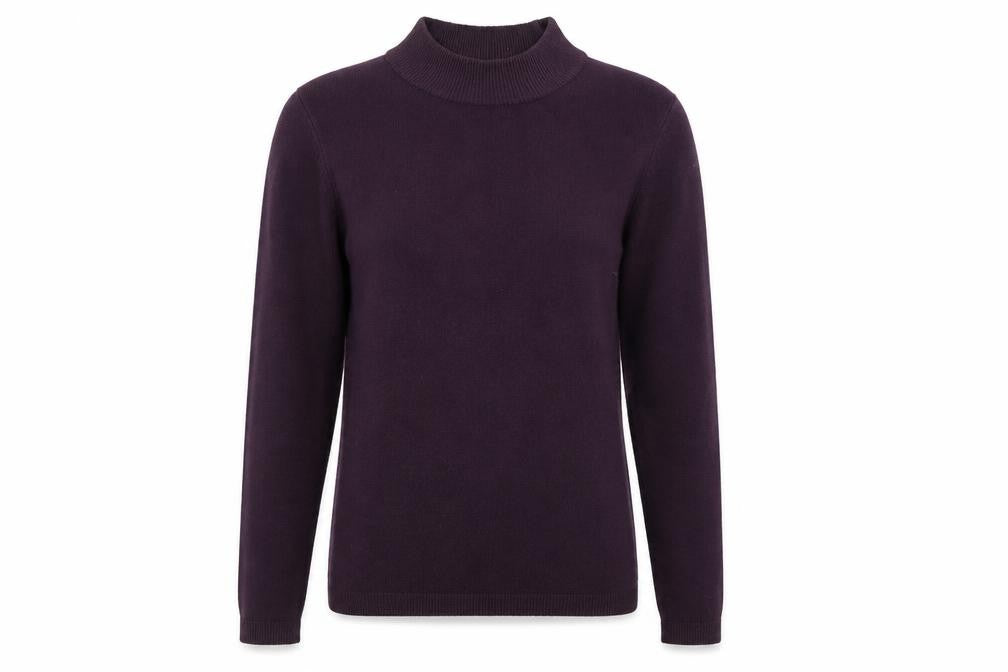Front view of Matalan women’s purple acrylic pullover sweatshirt, size UK 8, pullover