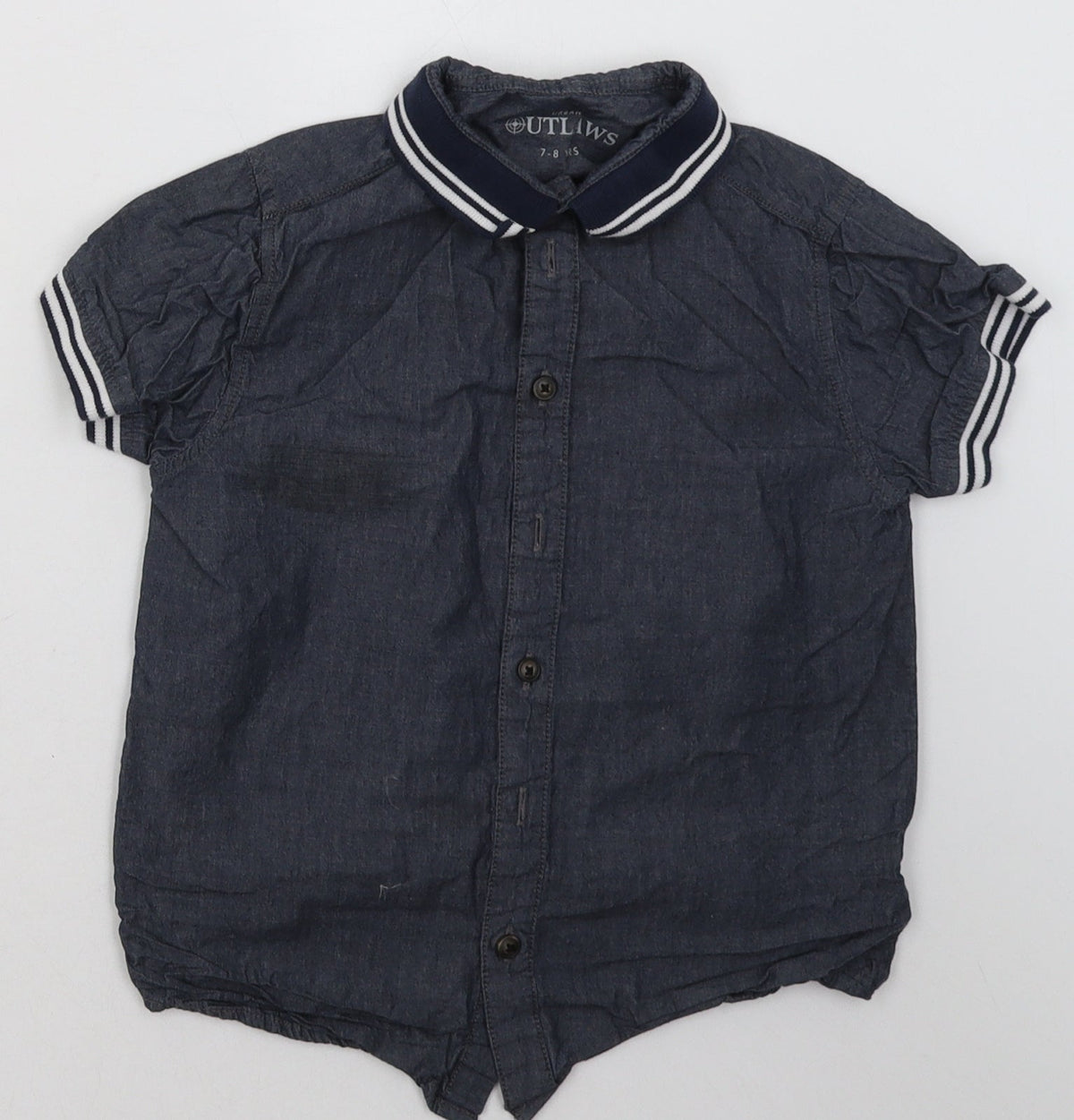 Additional front view of Peacocks boys’ blue cotton basic button-up, size 7-8, years collared button