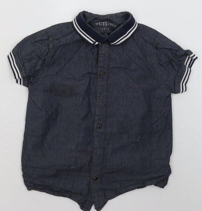 Additional front view of Peacocks boys’ blue cotton basic button-up, size 7-8, years collared button