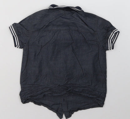 Back view of Peacocks boys’ blue cotton basic button-up, size 7-8, years collared button