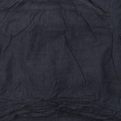Brand and care label for Peacocks boys’ blue cotton basic button-up, size 7-8, years collared button