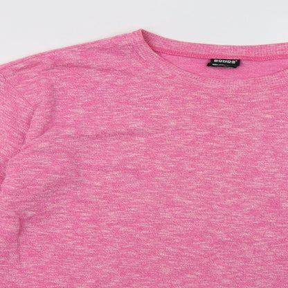 Close-up detail of Bonds women’s pink cotton pullover sweatshirt, size S, pullover