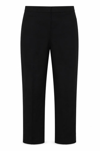 Front view of Marks & Spencer men’s black polyester trousers, size 16, 32-inch leg regular hook & eye