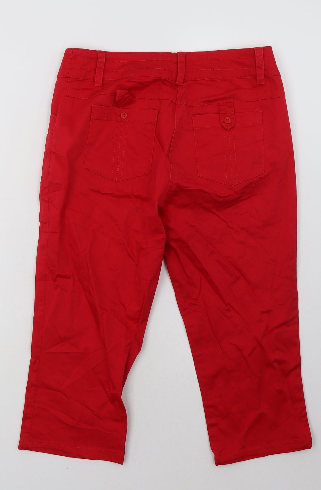 Encuentro Womens Red  Cotton Cropped Trousers Size 10  Regular Hook & Eye