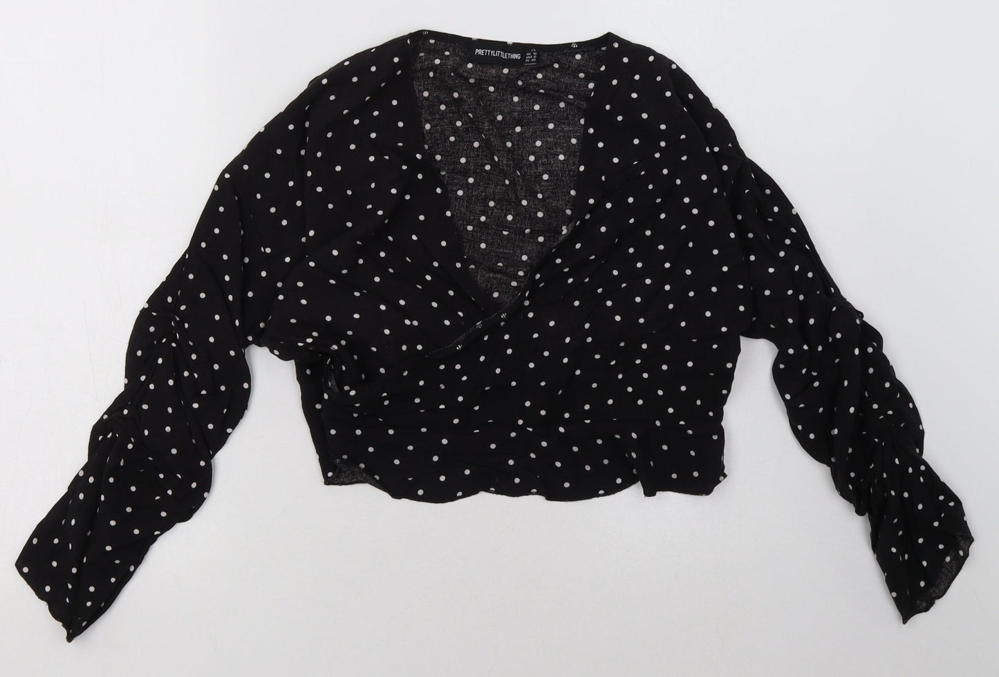 Womens UK Size 10 PRETTYLITTLETHING Black Cropped Blouse