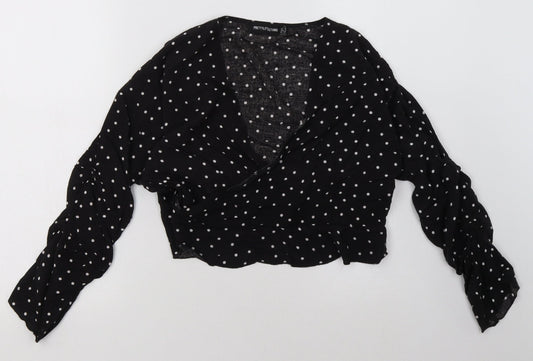 Womens UK Size 10 PRETTYLITTLETHING Black Cropped Blouse