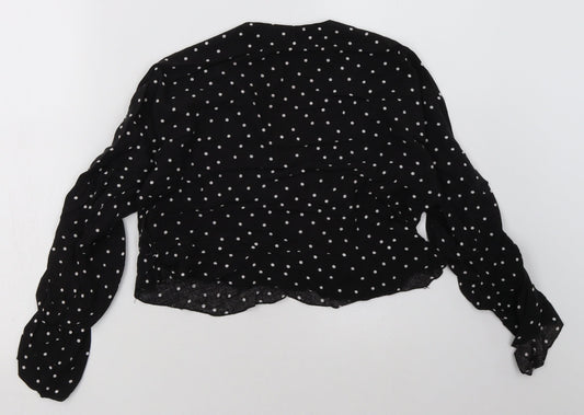 Womens UK Size 10 PRETTYLITTLETHING Black Cropped Blouse