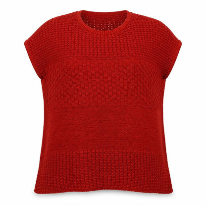 Front view of EWM women’s red acrylic pullover sweatshirt, size L, pullover