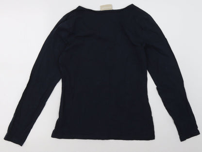 Back view of Avenue women’s blue cotton pullover sweatshirt, size S, pullover